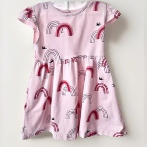 Tiny Tribe Toddler Girl Dress 2T Pink Rainbow Cotton Short Sleeve Play Dress